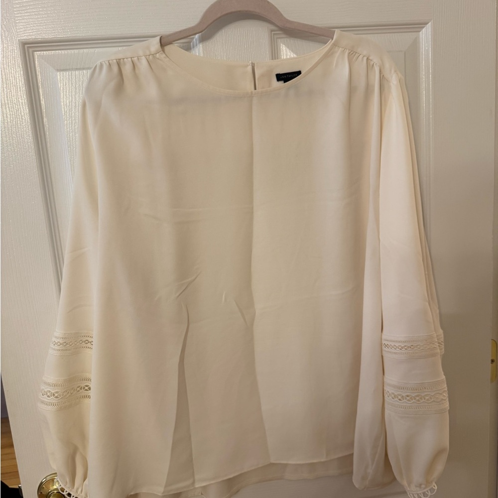 Ann Taylor Cream Puff Sleeve Blouse with Bib Collar
